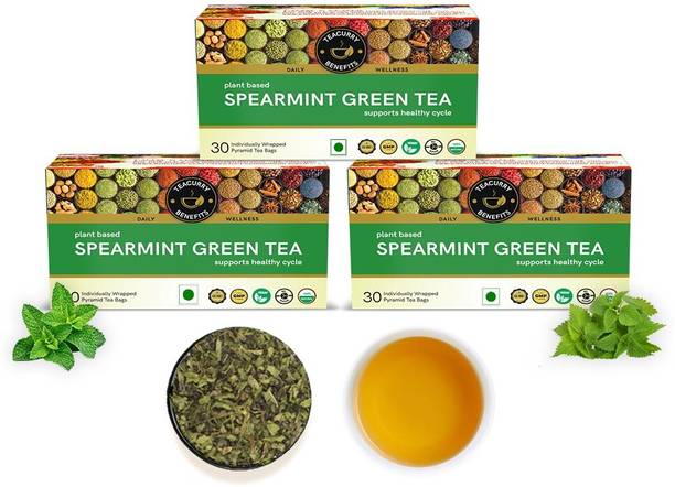 TEACURRY Spearmint Green Tea (90 Bags) - Help with Digestive & Holistic Wellness Green Tea Box