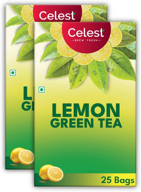 Celest Lemon Green Tea - 50 Teabags | Green Tea for Weight Loss | Lemon Green Tea Bags Box