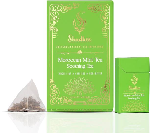 SHUDHEE Moroccan Mint Green Tea – Spearmint Infused, Digestive Aid, Anti-Inflammatory Green Tea Bags Box