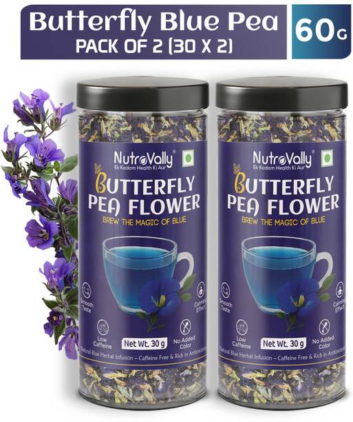 NutroVally Blue Butterfly Pea Herbal Tea – Caffeine-Free Antioxidant Wellness PC-2 Blue Tea Mason Jar