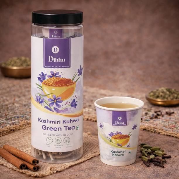 Dibha Kashmiri Kahwa Green Tea Instant Premix (7 Ready to Drink Cup) | Travel-Friendly Instant Tea Plastic Bottle