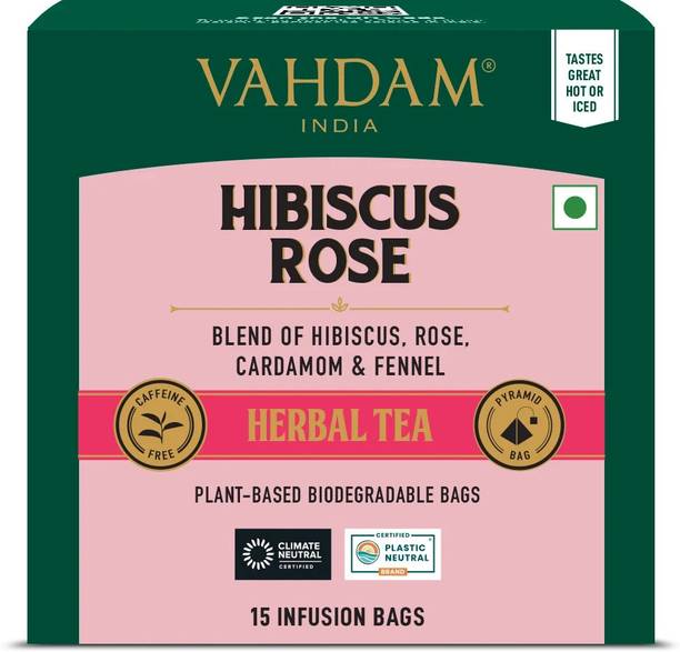 Vahdam Teas Organic Hibicus Rose Hibiscus, Rose Herbal Tea Bags Box
