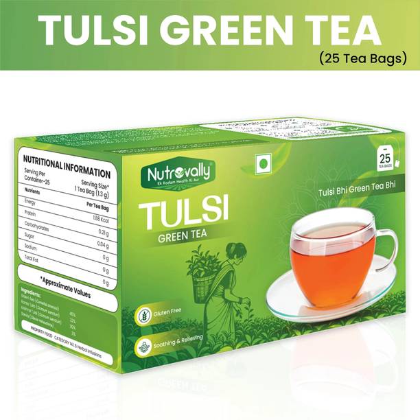 NutroVally Green Tea with Tulsi for Weight Loss| Immunity Booster Loaded with Anti-Oxidants Tulsi Green Tea Bags Box