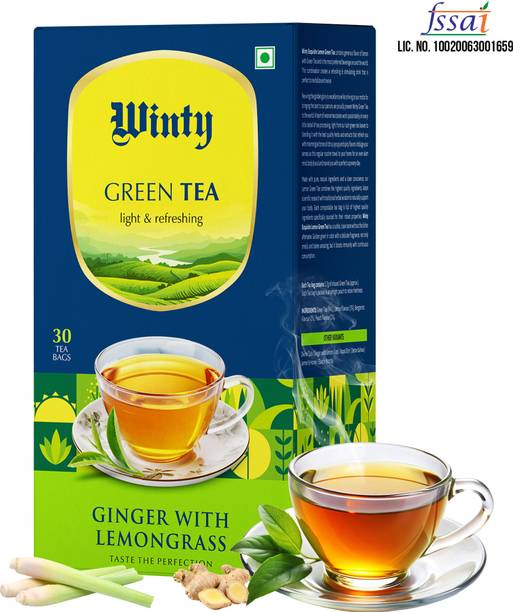Winty Ginger Lemongrass Green Tea | Soothing & Refreshing Brew for Daily Wellness Lemon Grass Green Tea Bags Box