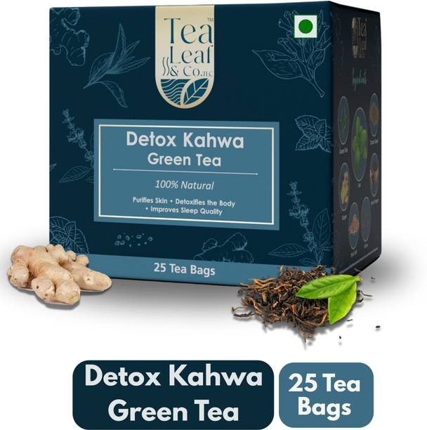 Tea Leaf & Co. Detox Kahwa Green Tea 25 Green Tea Bags Cinnamon, Ginger, Cloves Green Tea Bags Box