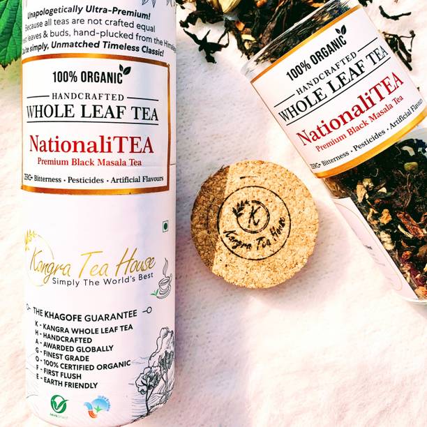 Kangra Tea House Certified Organic Authentic Masala Chai-KTH NationaliTEA - 20g Cardamom, Black Pepper, Cloves, Liquorice, Ginger Black Tea Glass Bottle