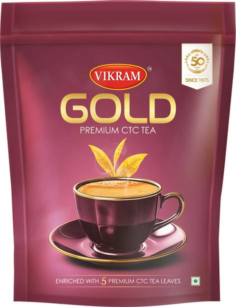 Vikram Gold Special Mix tea made with 5 unique upper assam leaves the right balance of taste aroma color thick consistency and strength 1 KG Pack Tea Pouch