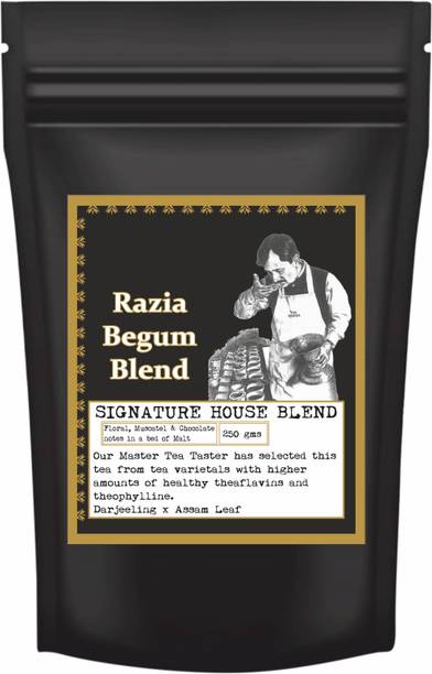 SANCHA Razia Begum House Blend Tea, Darjeeling Long Leaf & Assam Long Leaf Tea Blend, Full Bodied, Floral Aroma in a Standup Ziplock Pouch (125 Cups+) Unflavoured Black Tea Pouch