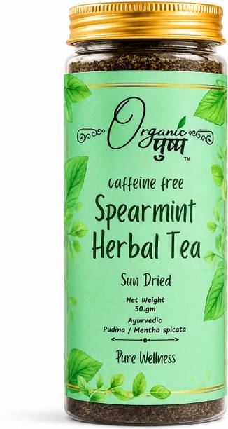 Organic Pushp Organic Spearmint Herbal Tea | Caffeine Free Sun Dried Mint Tea Leaves Mint Herbal Tea Plastic Bottle