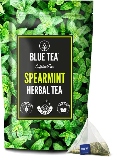 BLUE TEA Spearmint Herbal Tea - 30 Pyramid Tea Bags || RELAXATION TEA || Caffeine Free || Herbs Herbal Tea Bags Pouch