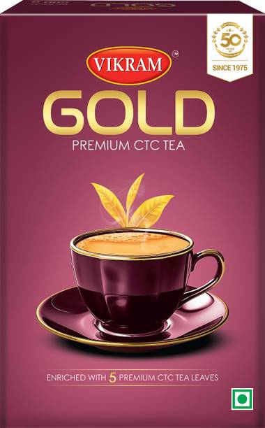 Vikram Gold Special Mix tea made with 5 unique upper assam leaves the right balance of taste aroma color thick consistency and strength 500 Gram Pack Tea Box