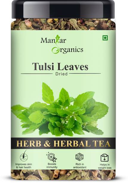 ManHar Organics Tulsi Leaves Jar 120gm | Queen of Herbs | Dried Tulsi Leaves | Holy Basil Tulsi Herbal Tea Pouch