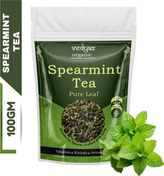 Vedyaz Organic Pure Spearmint Herbal Tea Leaves 100 gm - 100% Natural, Rich in antioxidants for PCOD/PCOS, Hormonal imbalance, unwanted facial hair, Acne, Weight loss and Immunity Boosting - good for Health Herbal Tea Pouch