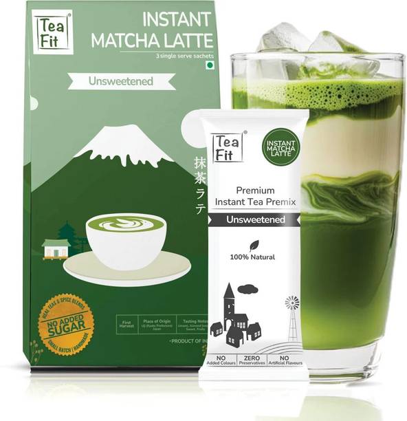 TeaFit Premium Zero Sugar Instant Matcha Latte Pack of 3 Sachets Matcha Tea Box