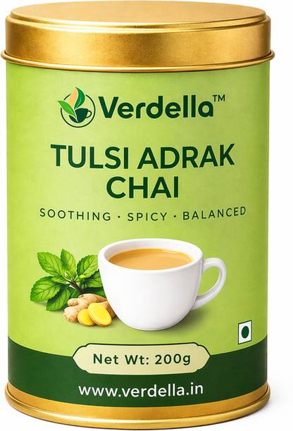 Verdella Tulsi Adrak Chai | Ginger Tulsi Black Tea | Strong Kadak Brew | Herbal Blend | Tulsi, Ginger Tea Tin