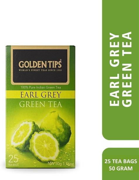 Golden Tips Indian Earl Grey Bergmot Flavoured Green Tea Bags Box