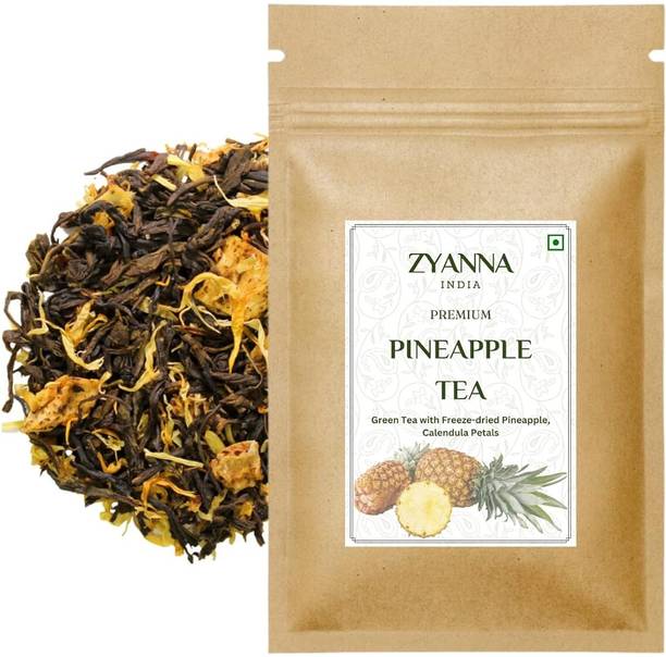 ZYANNA Pineapple Blossom Tea - Green Tea with Dried Pineapple Cubes & Calendula Petals Pineapple Green Tea Pouch