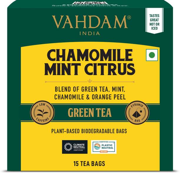 Vahdam Chamomile Mint Citrus Chamomile Green Tea Bags Box