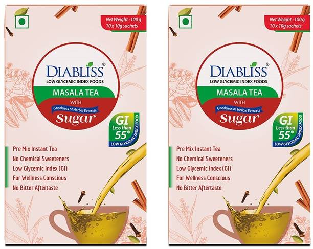 DiaBliss Low GI Masala Tea Instant Premix Globally Trusted 17 Herb Blend Rich Aroma Spices Herbal Infusion Tea Box