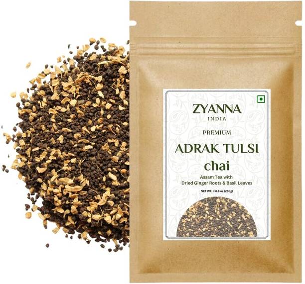 ZYANNA Ginger Basil Tea - Adrak Tulsi Chai - Assam Tea with Dried Ginger & Basil Leaves Ginger, Tulsi Herbal Tea Pouch