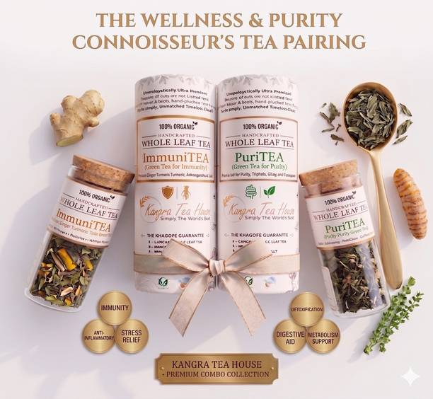 Kangra Tea House Organic ImmuniTea Green Tea - PuriTEA & ImmuniTEA Pack Turmeric Green Tea Box