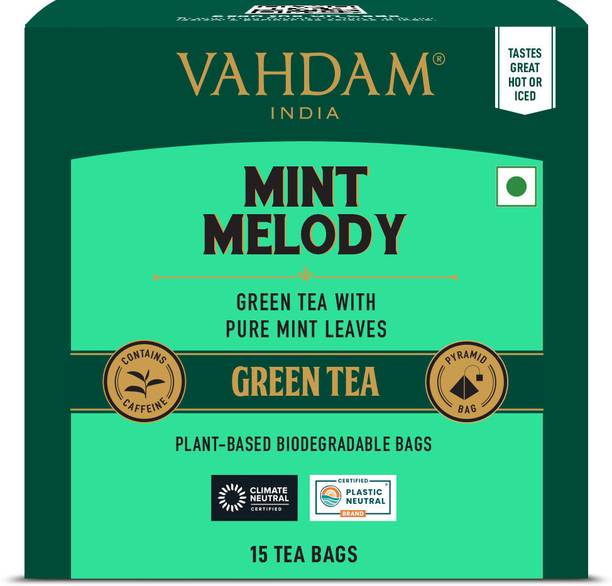 Vahdam Organic Mint Melody Mint Green Tea Bags Box