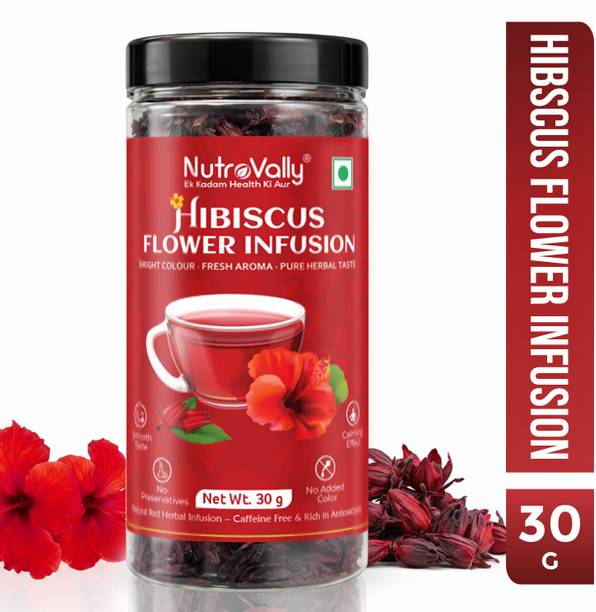 NutroVally Hibiscus Flower Tea Fresh Dried Hibiscus Flowers |Natural Herbal Tea, Rich color Hibiscus Herbal Tea Mason Jar