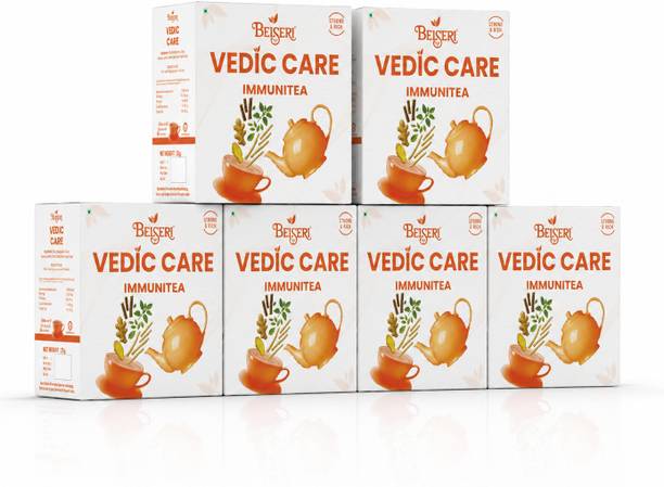 BELSERI Vedic Care Immunitea | Herbal Tea Blend with Ginger, Tulsi & Spices | Daily Use Mulethi, Ashwagandha, Tulsi, Cardamom, Ginger Black Tea Box
