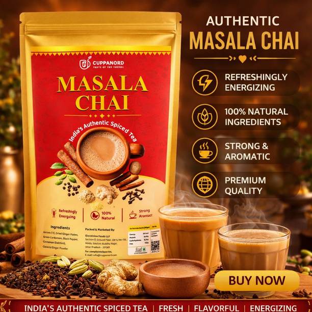 Cuppanord Premium Masala Tea Strong CTC Chai with Natural Spices Rich Aroma Spices Masala Tea Pouch