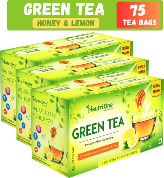 NeutriOne Honey Lemon Green Tea for Weight Loss | Rich in Vitamin C | Premium Tea Leaves Honey, Lemon Green Tea Bags Box