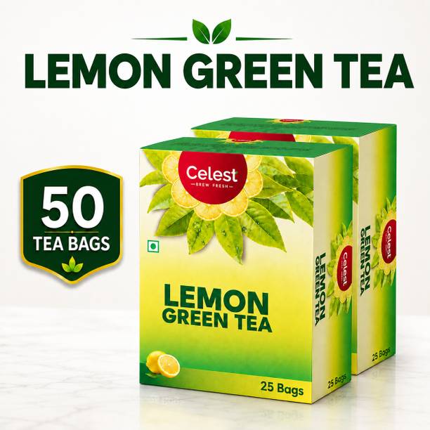 Celest Lemon Green Tea - 25 Teabags (Pack of 2) | Green Tea for Weight Loss | Lemon Green Tea Bags Box