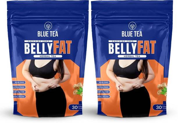 BLUE TEA Belly Fat Tea | Fat Loss, Manage Weight, Flatter Tummy, Slim Belly Caffeine Free Herbal Tea Bags Pouch