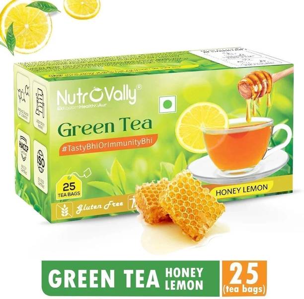 NutroVally Green Tea for weight loss with premium leaves | Vitamin C rich Honey, Lemon Green Tea Bags Box