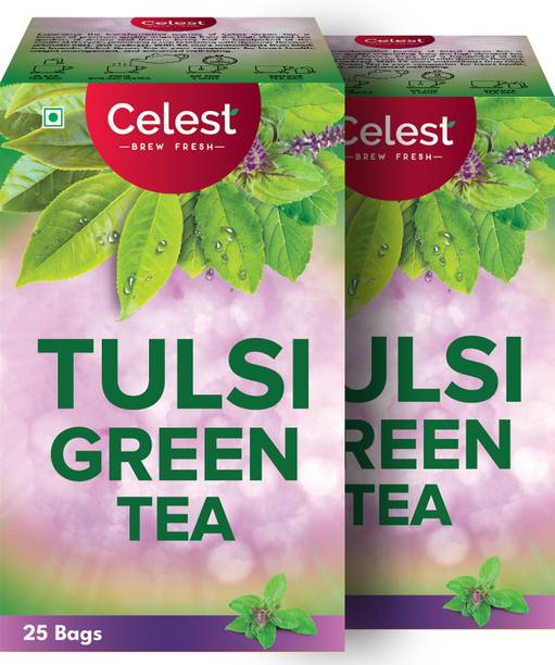 Celest Tulsi Green Tea - 25 TB (Pack of 2) Green Tea Bags Box