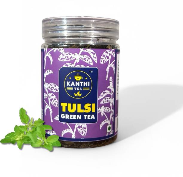 KANTHI TEA Tulsi Green Tea Loose Leaves, 100% Whole Leaf, Ayurvedic Tulsi Blend Tulsi Green Tea Plastic Bottle