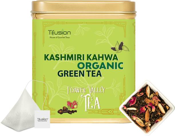 Tifusion Kashmiri Kahwa Organic Green Tea With Almond, Cardamom, Clove, Ginger, Cinnamon Herbal Tea Tin