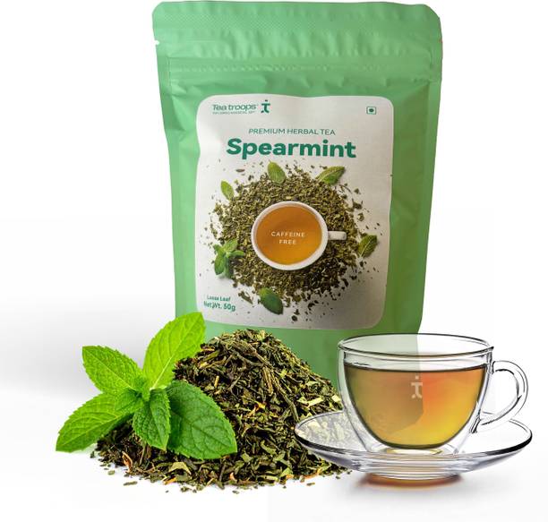 Tea Troops Spearmint Herbal Tea | Caffeine-Free | Digestion, Stress & Sleep Support Mint Herbal Tea Pouch