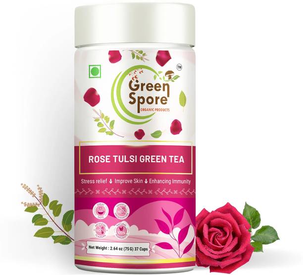 Green Spore Rose Tulsi Green Tea|Immunity Boost and Healthy glowing Skin|Cardamom,Tulsi Rose, Tulsi Green Tea Tin