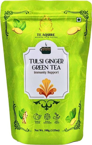 TEAQURE Tulsi Ginger Green Tea | Holy Basil & Natural Ginger Tulsi, Ginger Green Tea Pouch