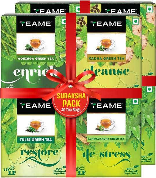 TE-A-ME Assorted Green, 80 Tea Bags | Kadha, Tulsi, Moringa, Ashwagandha | Green Tea Bags Box