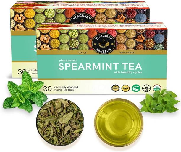 TEACURRY Spearmint Leaf Tea - 60 Tea Bags | Helps in Hormone Imbalances Assorted Herbal Tea Bags Pouch