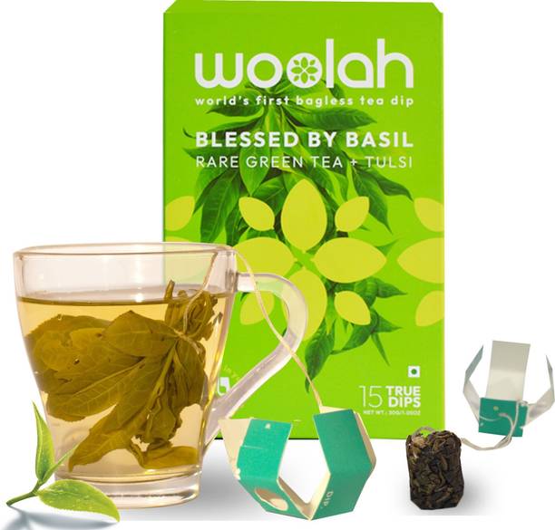woolah Rare Assam Green Tea with Tulsi - World's 1st Bagless Teadip Tulsi Green Tea Box