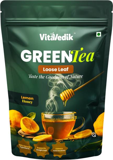 VitaVedik Honey & Lemon Green Tea Loose Leaf for Weight Loss | 100% Natural & Refreshing Green Tea Pouch