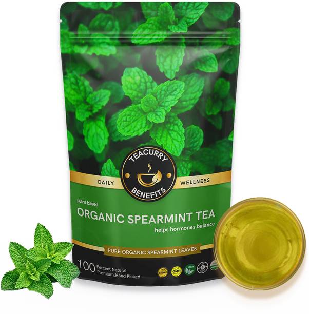 TEACURRY Organic Spearmint Tea (100 Gram) - For PCOS, PCOD, Digestion & Facial Hair Assorted Herbal Tea Pouch