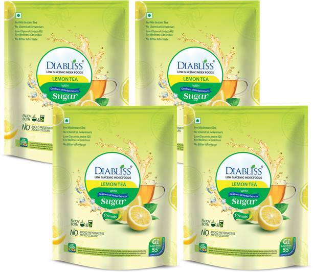 DiaBliss Herbal Refreshing Lemon Tea Instant Premix Powder Diabetic Friendly No Artificial Color / Flavor - 500g Pouch - Pack of 4 Lemon Instant Tea Pouch