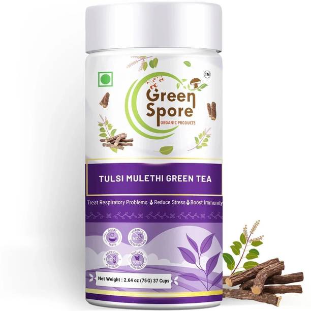 Green Spore Tulsi|Improve Digestion & Metabolism| Whole leaf Mulethi, Tulsi Green Tea Tin