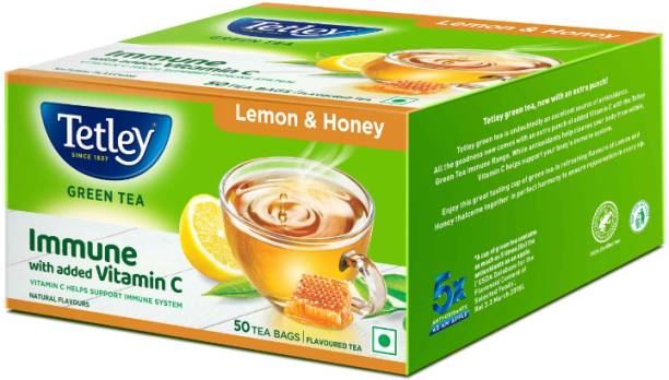 Tetley Lemon & Honey Flavored Green Tea, Immune with Added Vitamin C Green Tea Box