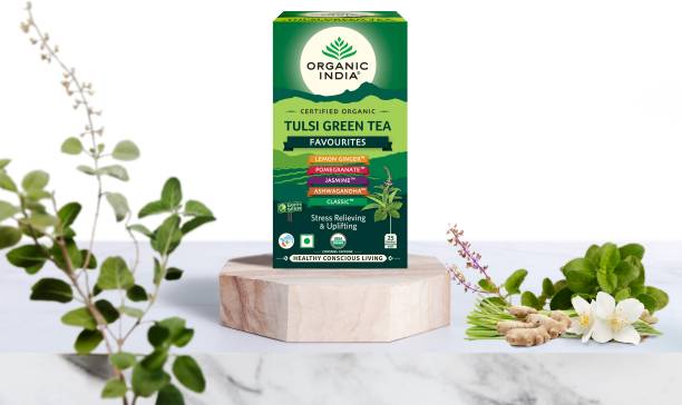 ORGANIC INDIA Tulsi Green Tea Favourites Pack 25 IB Green Tea Bags Box