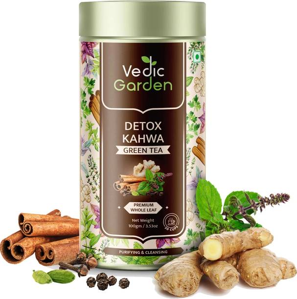 Vedic Garden Detox Kahwa Green Tea 100gm Tulsi, Ginger, Turmeric, Cinnamon, Cloves Green Tea Tin