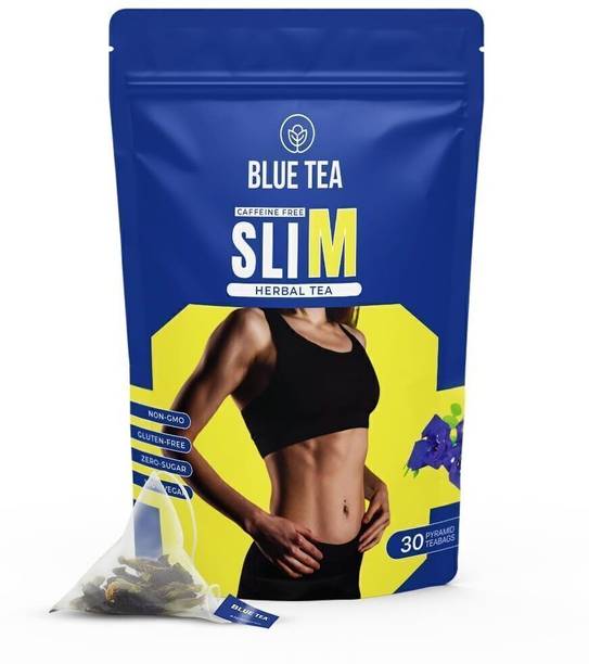 BLUE TEA Slimming Tea for Weight Loss, Reduces Belly Fat, Caffeine Free & Sugar Free Garcinia Herbal Tea Bags Pouch